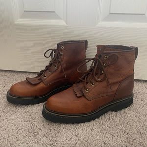 Double H Brown Leather Lace Up Boots